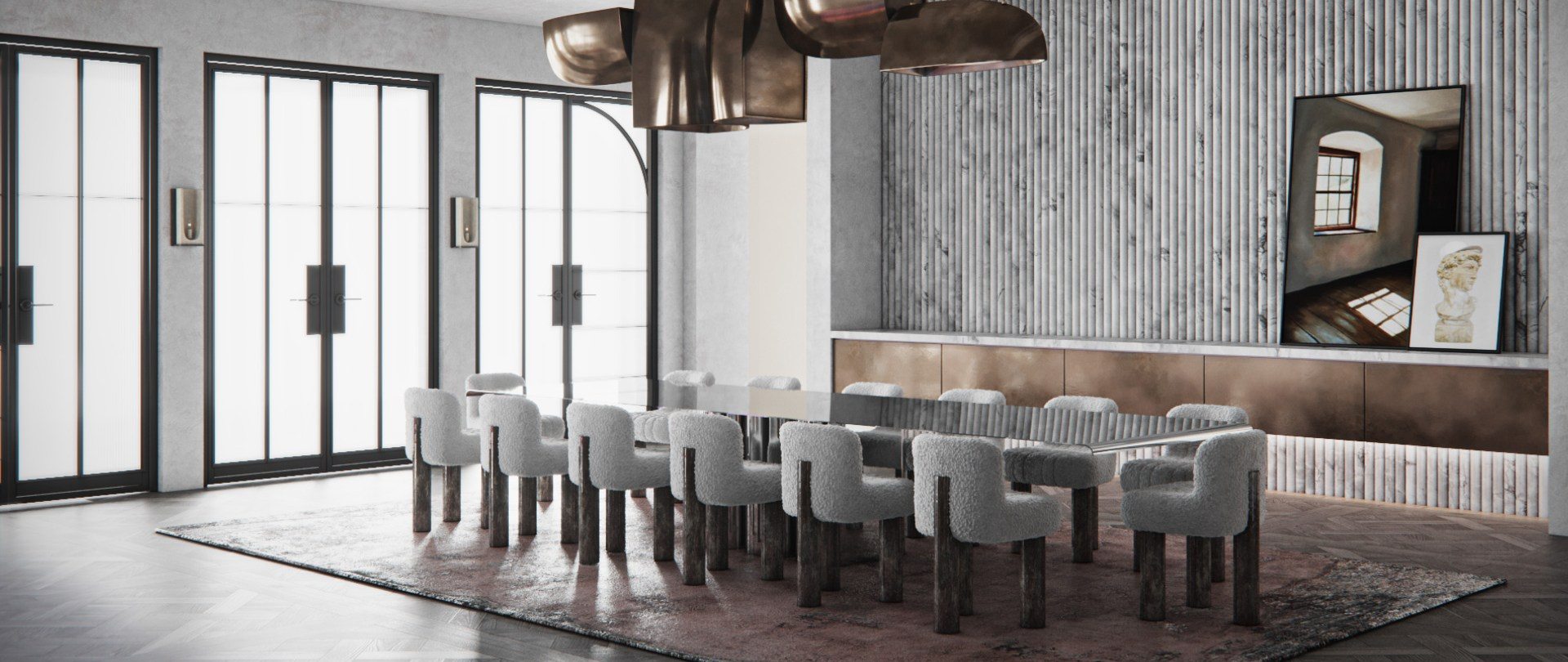 3D Interior Rendering of the Dining Room Designed by Nina Magon