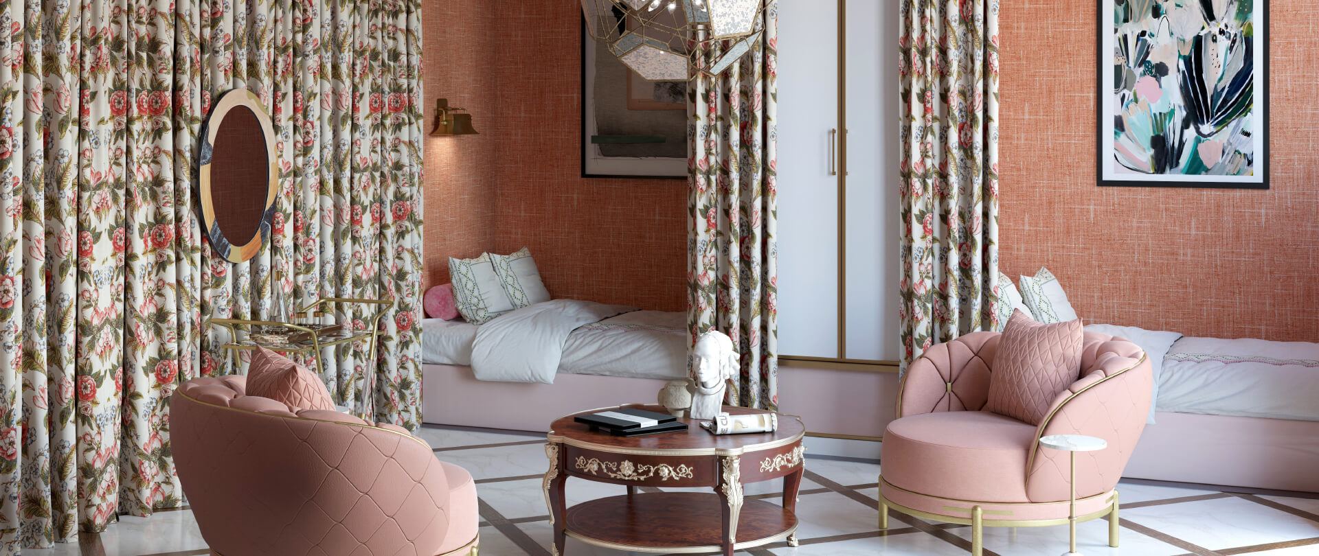 3D Interior Rendering of The Guest Bedroom Designed by Corey Damen Jankins