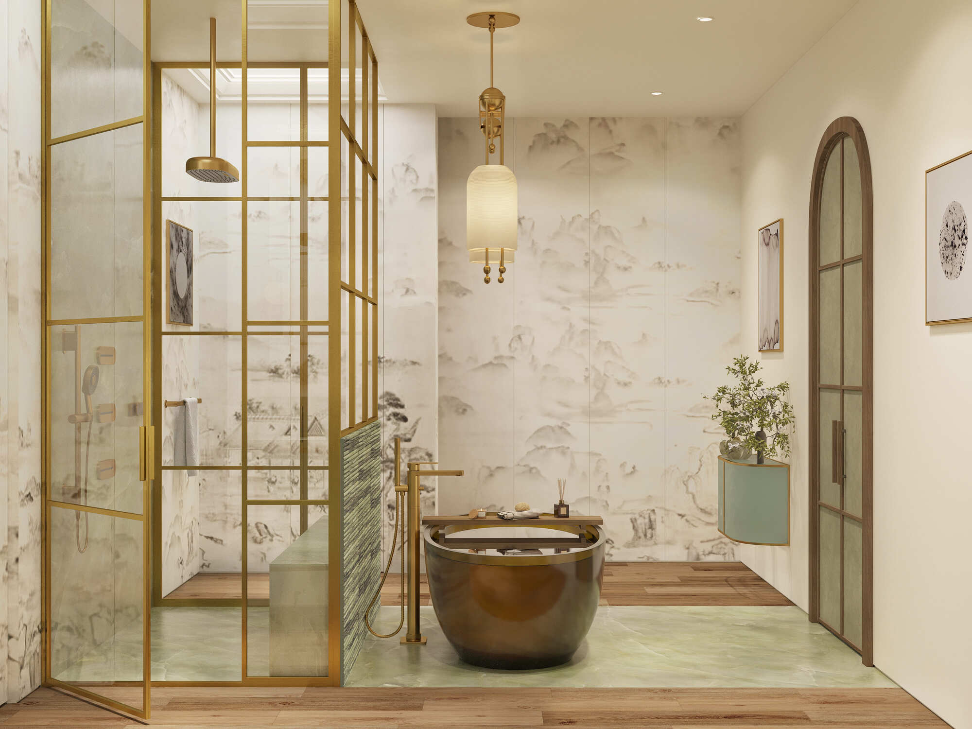 3D Interior Rendering of the Primary Bath Designed by Brigette Romanek